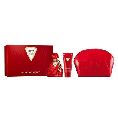 Set Parfum Ungaro Diva Rouge EDP, 100ml Parfum cu Lotie Corp, 75ml, Pungă de Călătorie, Roșu