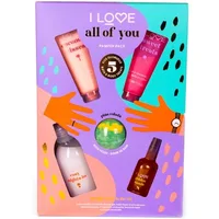 Set Parfum I Love - All Of You Set, Cadou Parfumat, 5 Produse (Crema Corp, Loțiune, Deodorant, Spray Piele), Culori Roz și Portocaliu