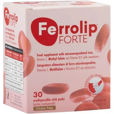 Supliment, Ferrolip Forte, 30 plicuri, aromă lămâie