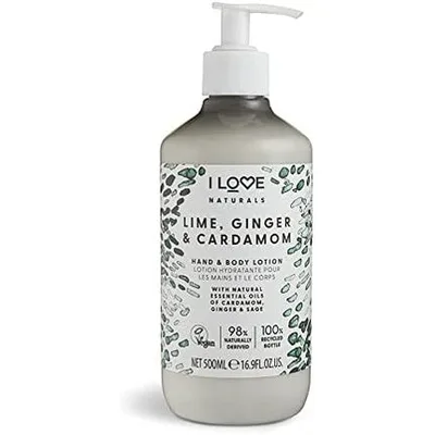 Loțiune pentru Corp și Mâini I Love Naturals, Lime Ginger & Cardamon, 500ml, Alb-Verde