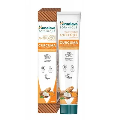 Pastă de dinți Himalaya Botanique Whitening Anti-plaque cu Curcuma și Ulei de Cocos, 75 ml