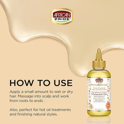 Ulei de Păr African Pride Moisture Miracle, 5 Uleiuri Esențiale, Castor, Grapeseed, Argan, Cocos & Măsline, 120ml