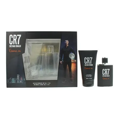 Set Cadou Parfum Masculin Cristiano Ronaldo CR7 Game On, Apă de Toaletă 50ml + Gel de Duș 150ml, Negru