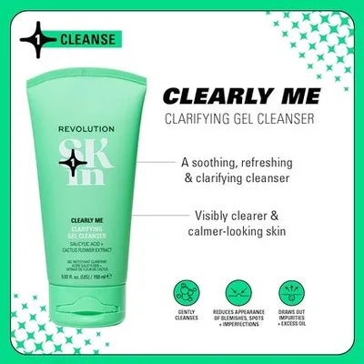 Gel de curățare pentru față Revolution Skincare Clearly Me, Verde, 180 g