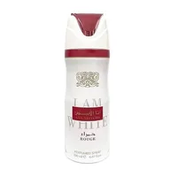Deodorant Spray Lattafa Ana Abiyedh Rouge, 144 g, design alb cu elemente roșii