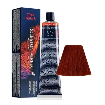 Vopsea de par, Wella Koleston Perfect Me+, 7/43 Saten Deschis Auriu Roscat, 60ml