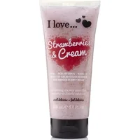 Gel de duș I Love Originals Strawberries & Cream - Ambalaj roz cu particule, capac negru