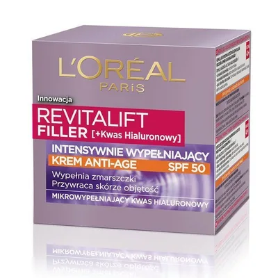 Cremă de zi cu SPF50, L'Oréal Paris Revitalift Filler, Acid Hialuronic, 50ml