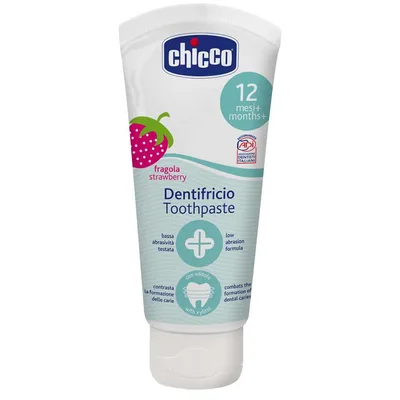 Pastă de dinți, Chicco, aromă căpșuni, 12m+, 50ml