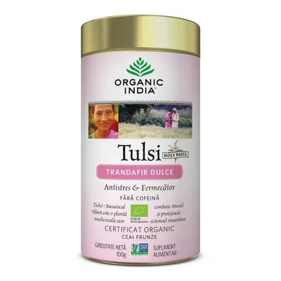 Ceai Tulsi Trandafir Dulce Antistres, 100g, Organic India