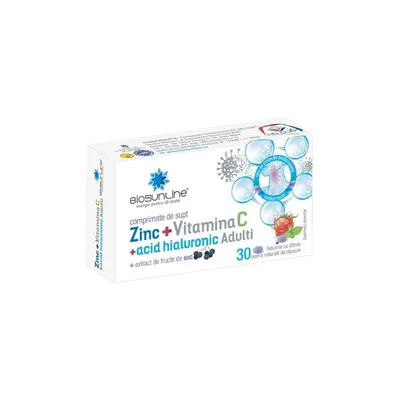 Zinc cu Vitamina C si Acid Hialuronic, 30 comprimate de supt, Helcor