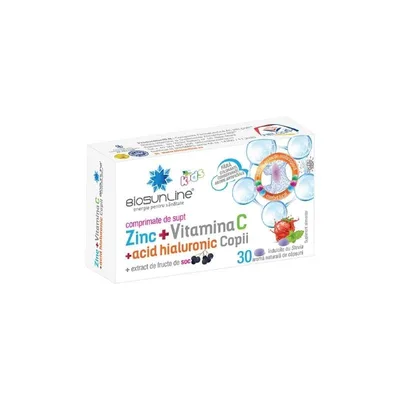 Zinc cu Vitamina C si Acid Hialuronic pentru copii, 30 comprimate, Helcor