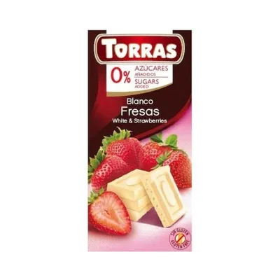 Ciocolata alba cu capsuni, 75g, Torras