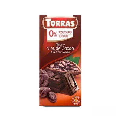 Ciocolata neagra cu bucatele de cacao, 75g, Torras