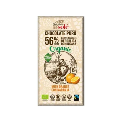 Ciocolata bio cu 56% cacao si portocale, 100g, Chocolates Sole
