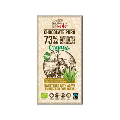 Ciocolata bio cu sirop de agave si 73% cacao, 100g, Chocolates Sole