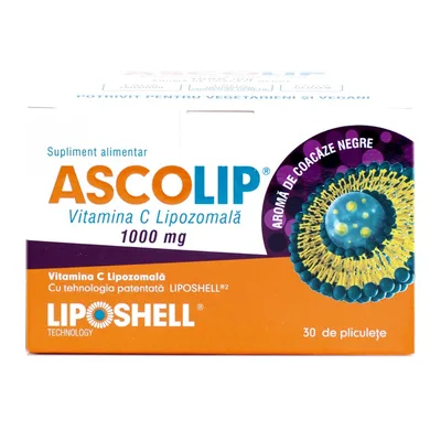 Vitamina C Lipozomala cu aroma de coacaze 1000 mg, 30 plicuri, Liposhell