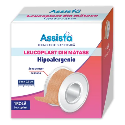 Leucoplast din matase, 5m*5cm, Assista
