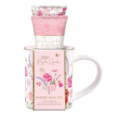 Set cadou pentru ingrijirea corpului si cana decorativa Royale Garden, 3 piese, Baylis & Harding