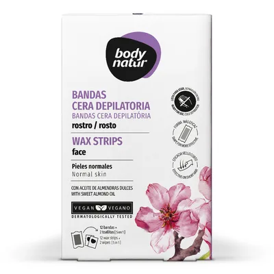 Benzi depilatoare pentru fata, 12 benzi+2 servetele post-epilare, Body Natur
