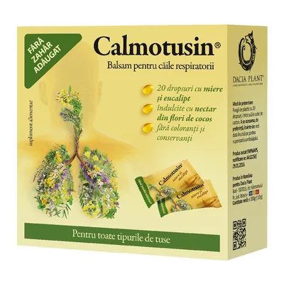 Calmotusin drops cu miere si eucalipt, 20 bucati, Dacia Plant