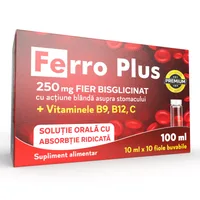 Ferro Plus 250mg Fier Biscglicinat, 10 fiole buvabile, Justin Pharma