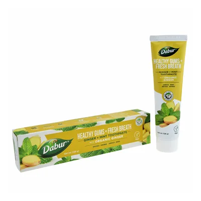Pasta de dinti pentru respiratie proaspata si protectia gingiilor cu Ghimbir si Menta, fara fluor, 100 ml, Dabur