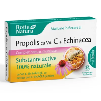 Propolis, Vitamina C naturala, echinacea, miere, 30 comprimate masticabile, Rotta Natura