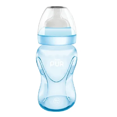 Biberon cu gura larga albastru +6luni, 250ml, PUR