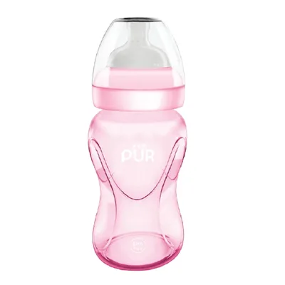 Biberon cu gura larga roz +6luni, 250ml, PUR