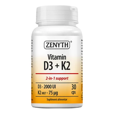 Vitamin D3 2000 UI + K2 75 mcg, 30 capsule, Zenyth
