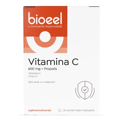 Vitamina C 600 mg cu propolis, 30 comprimate masticabile, Bioeel