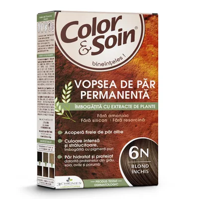 Vopsea de par fara amoniac, fara silicon, blond inchis, 6N, Color&Soin