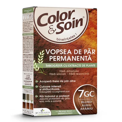 Vopsea de par fara amoniac, fara silicon, blond auriu aramiu, 7GC, Color&Soin